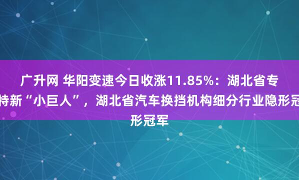 广升网 华阳变速今日收涨11.85%：湖北省专精特新“小巨人”，湖北省汽车换挡机构细分行业隐形冠军