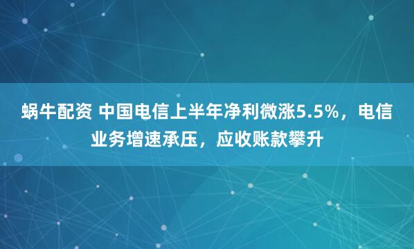 蜗牛配资 中国电信上半年净利微涨5.5%，电信业务增速承压，应收账款攀升