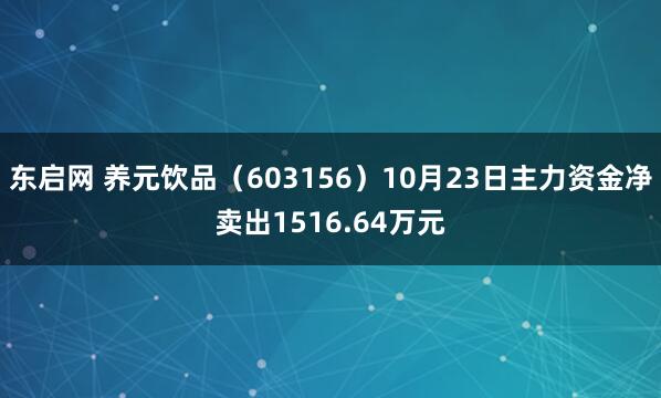 东启网 养元饮品（603156）10月23日主力资金净卖出1516.64万元